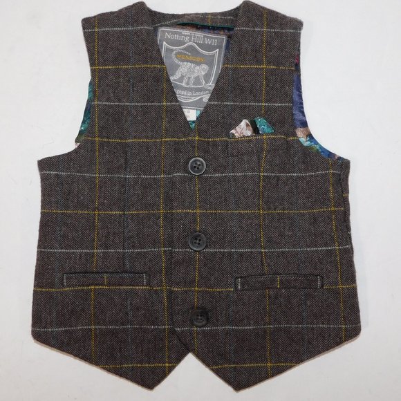 Notting Hill W11 MONSOON Boys 12 - 18 Months Brown Wool Blend Tweed Vest - Picture 1 of 10